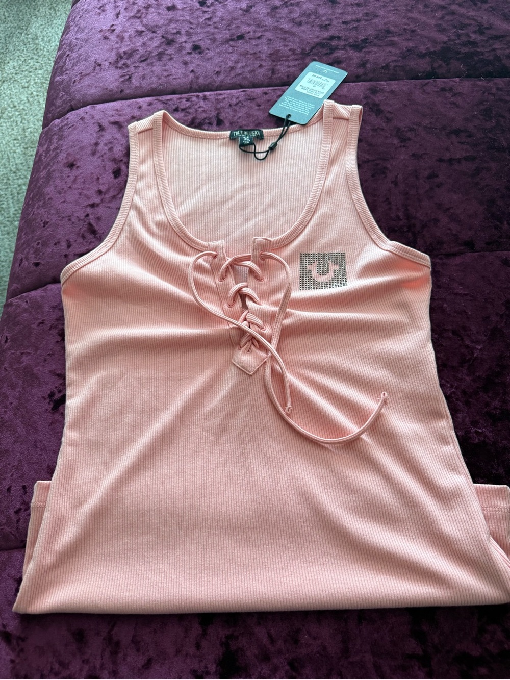 True Religion Lace-Up Ribbed Tank - Blush Pink